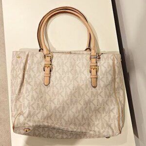Michael Kors White and Tan Logo Handbag